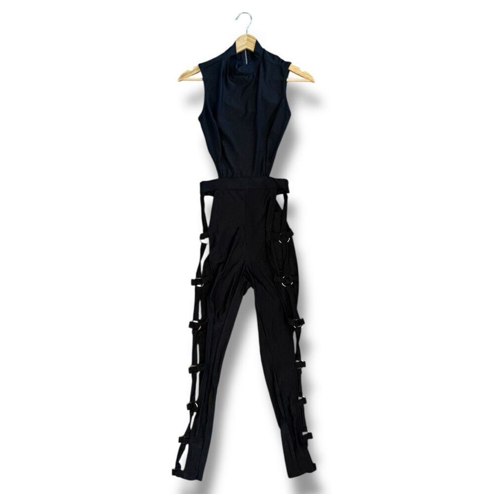 Dolls Kill Women's Black Lace-Up Cut-Out Jumpsuit Size Small